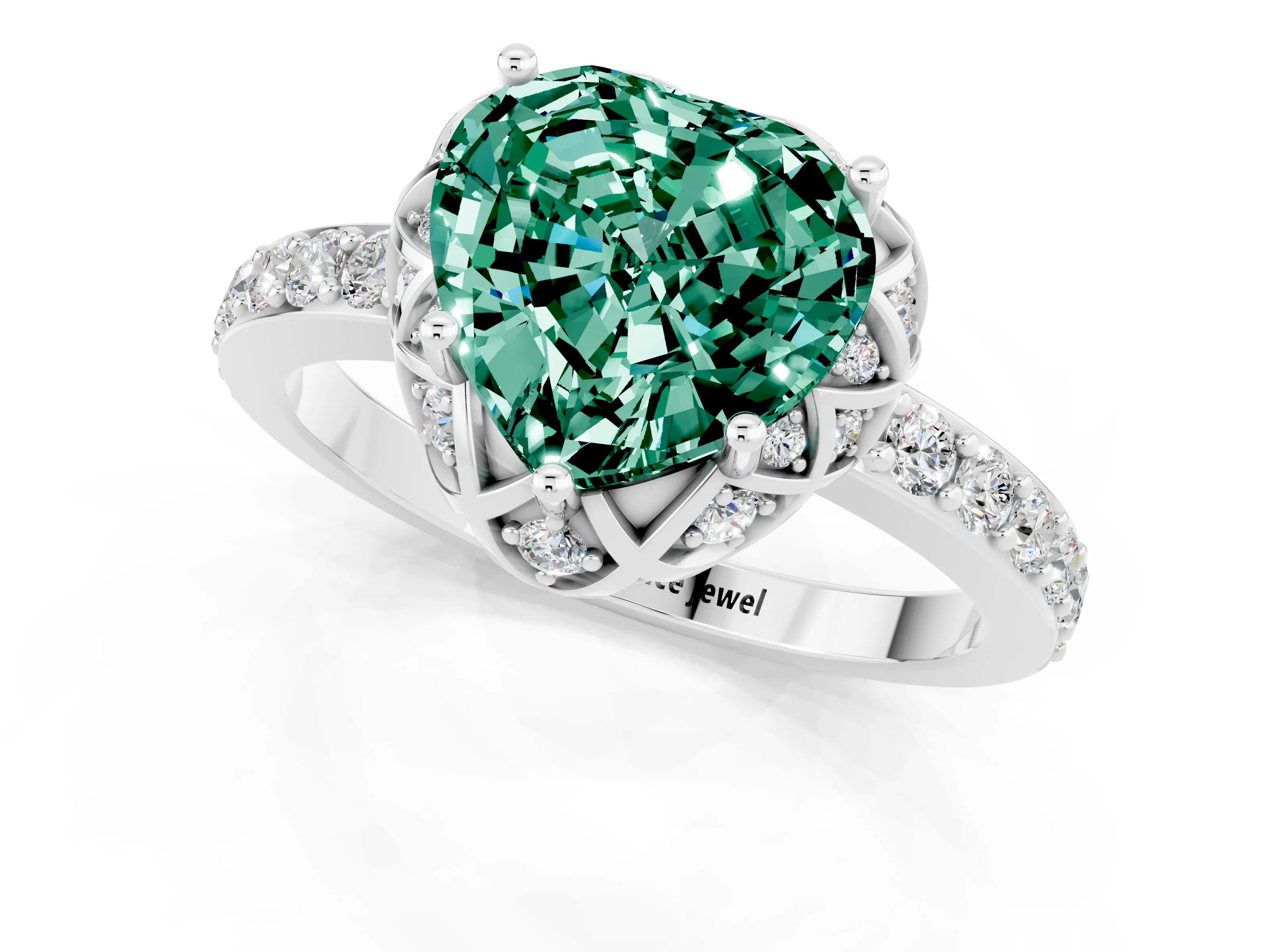 White gold Heart Cut Diamond Solitaire Ring with Shared Prong Pavé Band_1