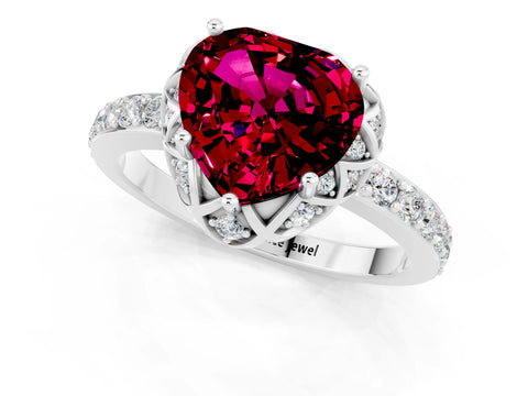 White gold Heart Cut Diamond Solitaire Ring with Shared Prong Pavé Band_1