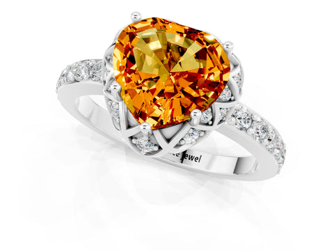 White gold Heart Cut Diamond Solitaire Ring with Shared Prong Pavé Band_1