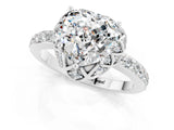 White gold Heart Cut Diamond Solitaire Ring with Shared Prong Pavé Band_1
