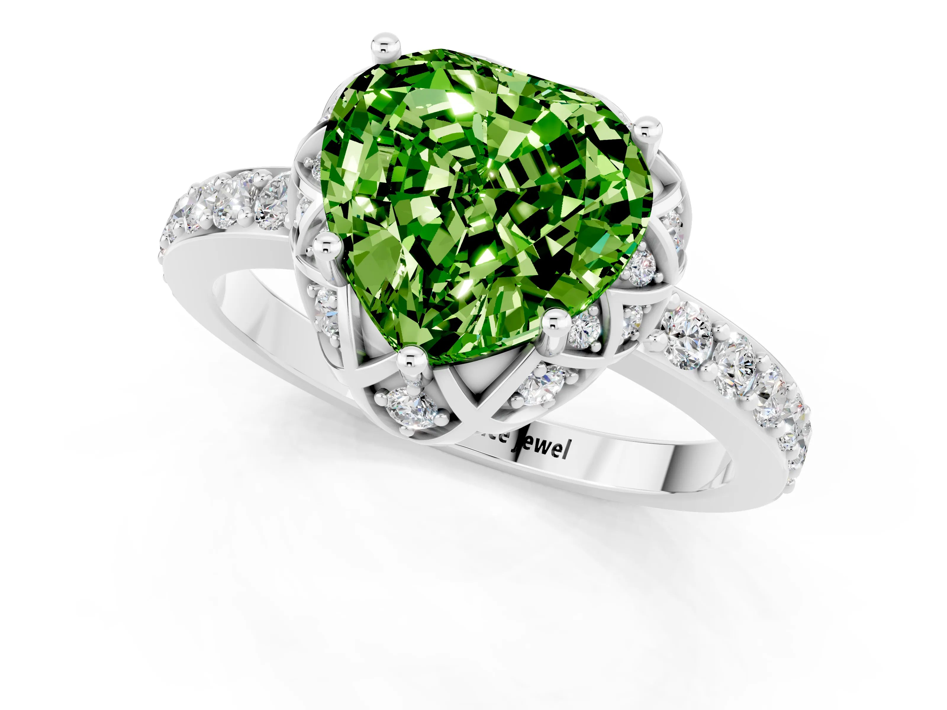 White gold Heart Cut Diamond Solitaire Ring with Shared Prong Pavé Band_1