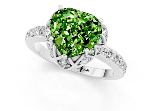 White gold Heart Cut Diamond Solitaire Ring with Shared Prong Pavé Band_1