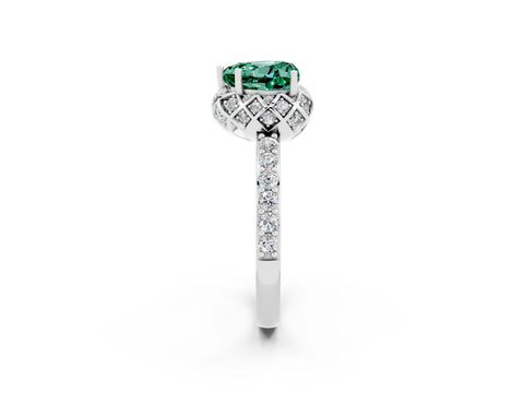 White gold Heart Cut Diamond Solitaire Ring with Shared Prong Pavé Band_2