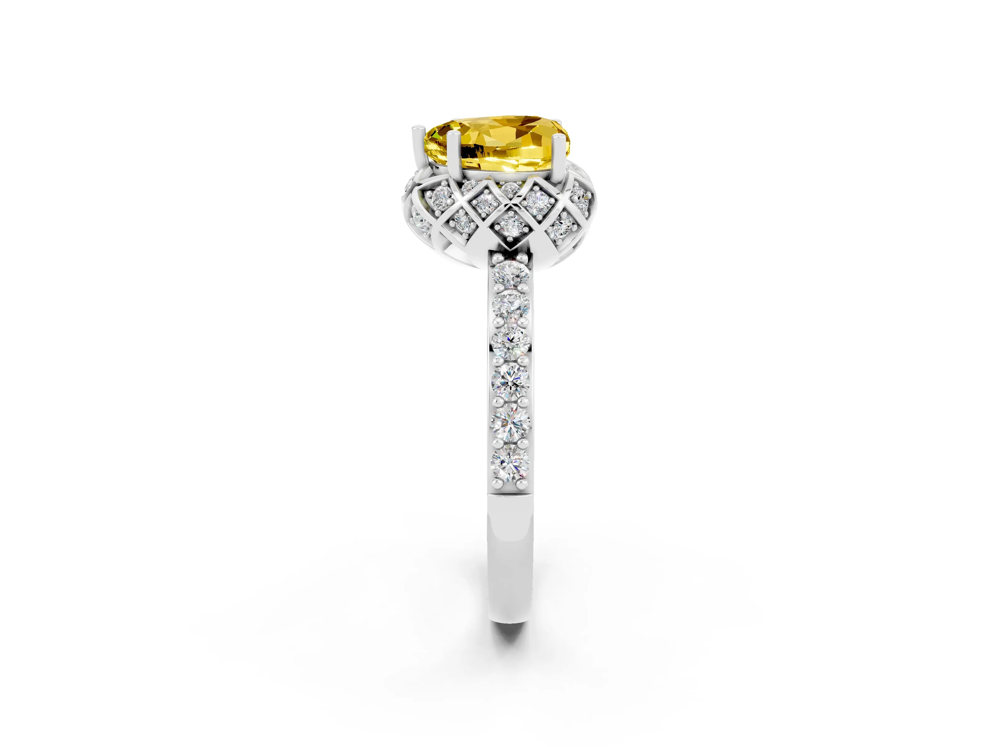 White gold Heart Cut Diamond Solitaire Ring with Shared Prong Pavé Band_2