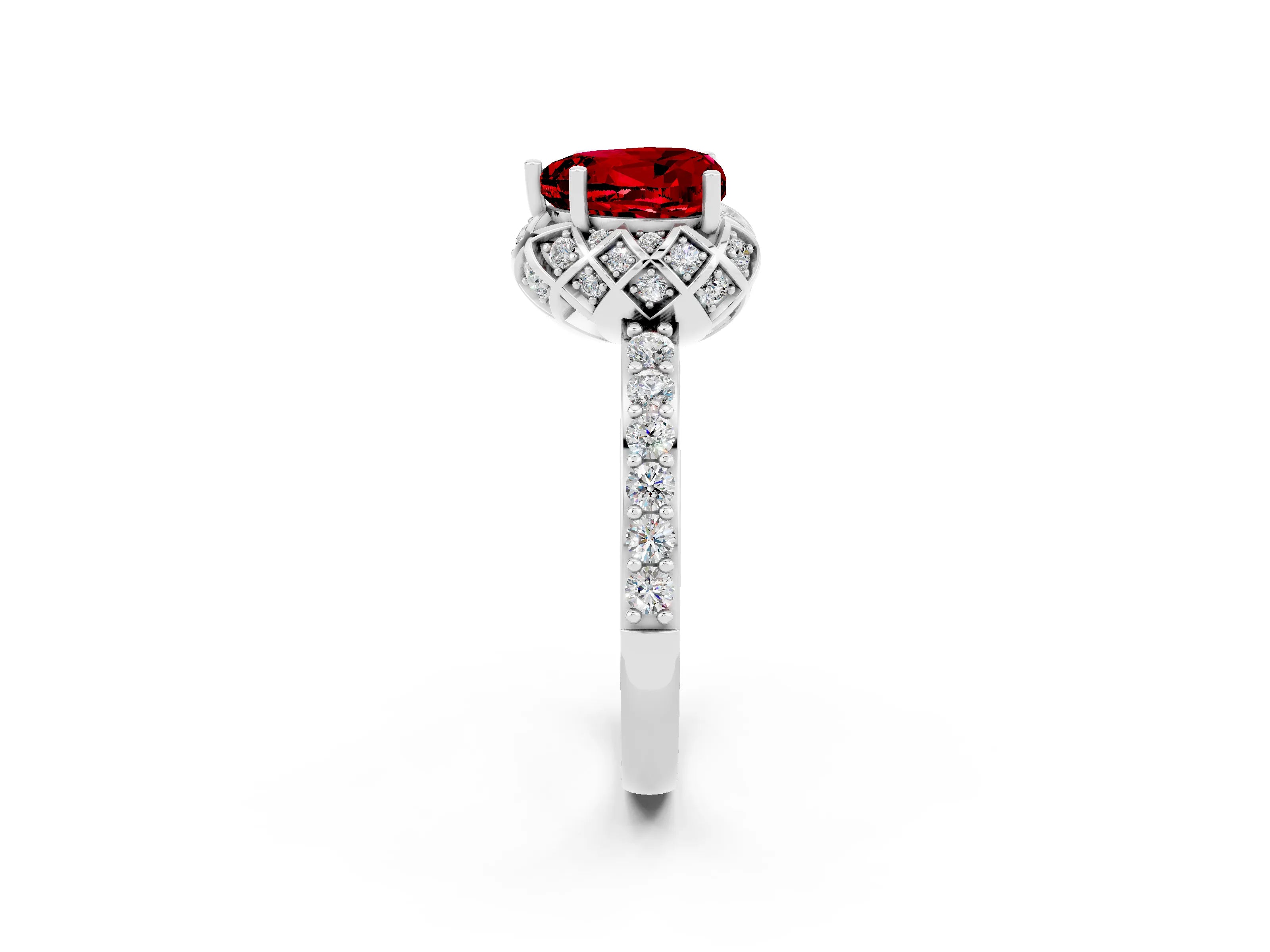 White gold Heart Cut Diamond Solitaire Ring with Shared Prong Pavé Band_2