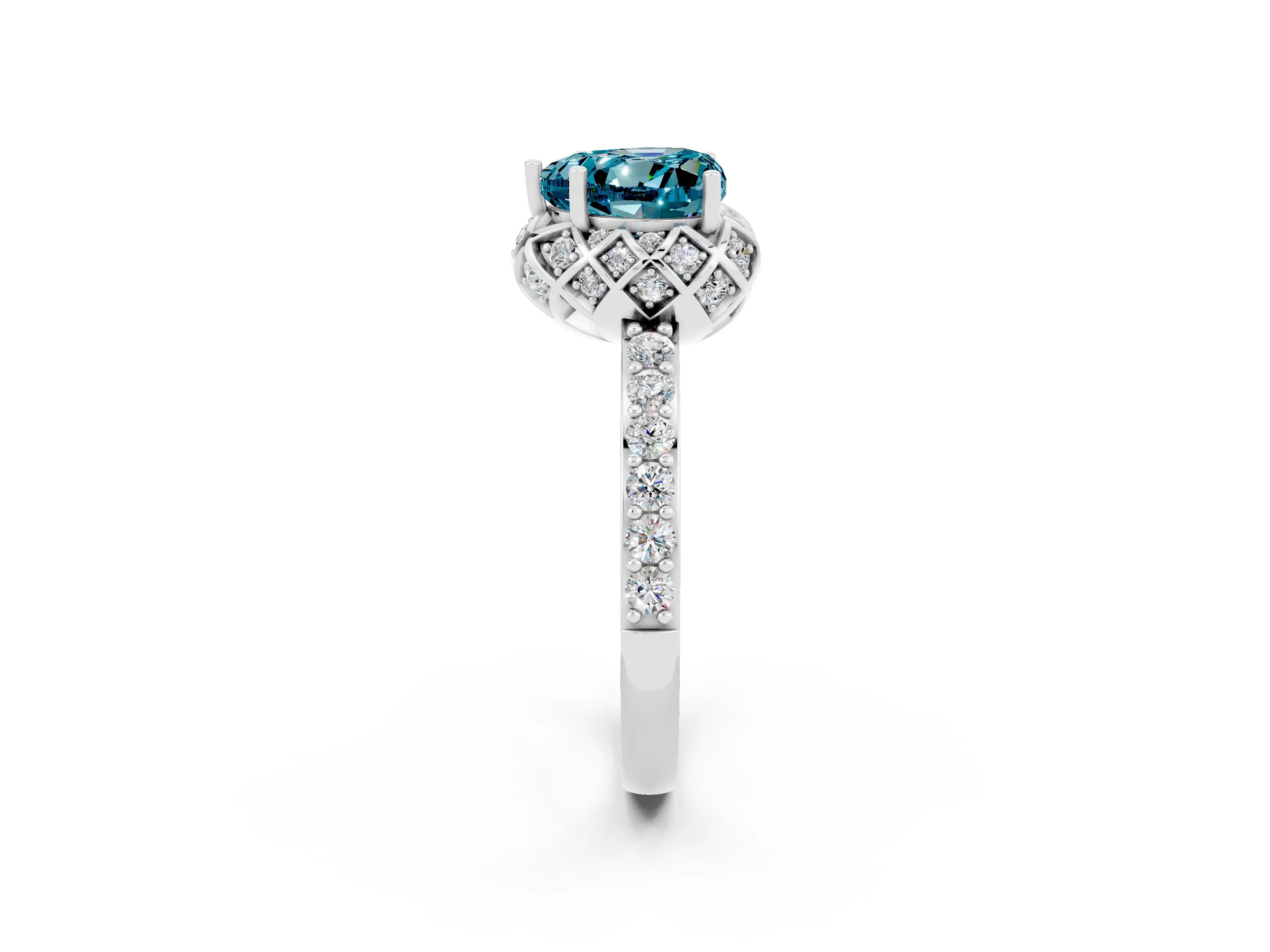 White gold Heart Cut Diamond Solitaire Ring with Shared Prong Pavé Band_2