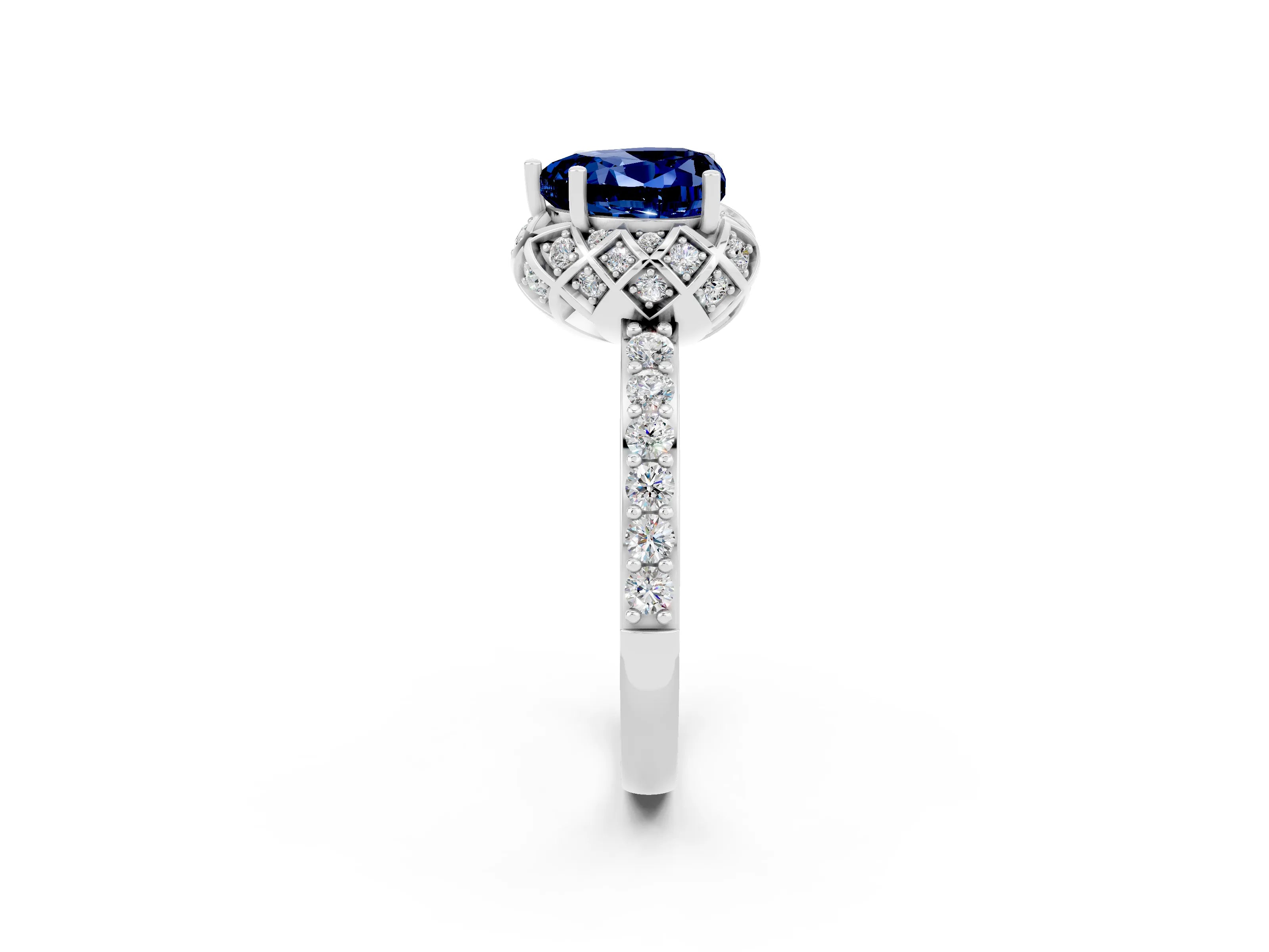 White gold Heart Cut Diamond Solitaire Ring with Shared Prong Pavé Band_2