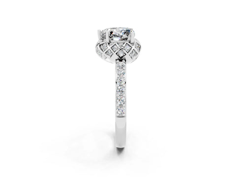 White gold Heart Cut Diamond Solitaire Ring with Shared Prong Pavé Band_2