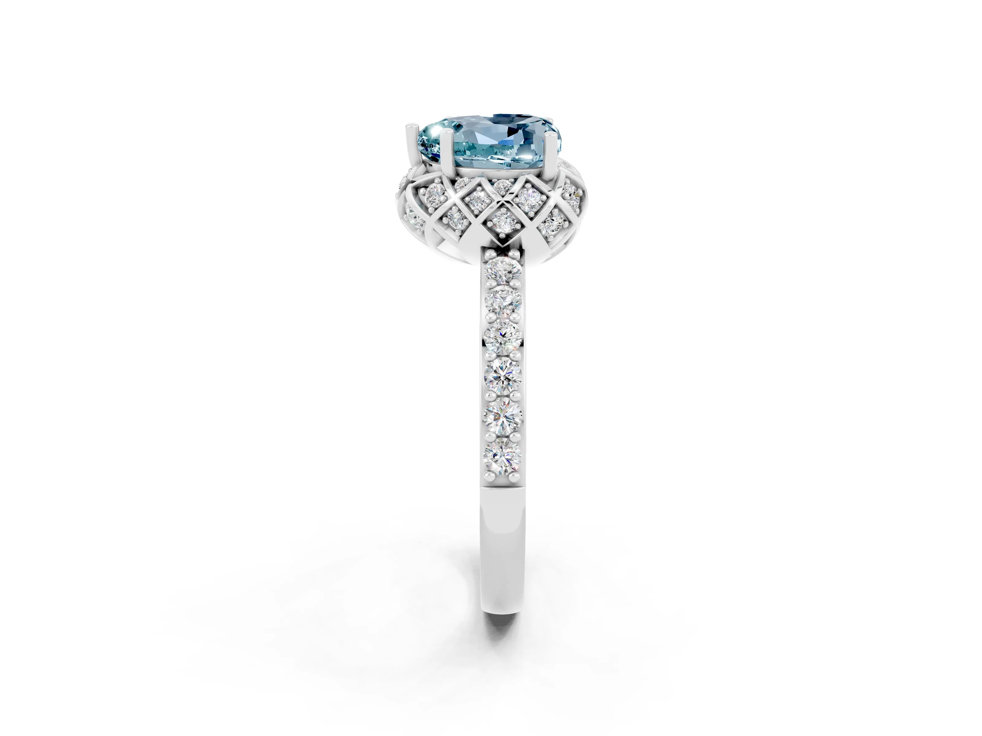 White gold Heart Cut Diamond Solitaire Ring with Shared Prong Pavé Band_2