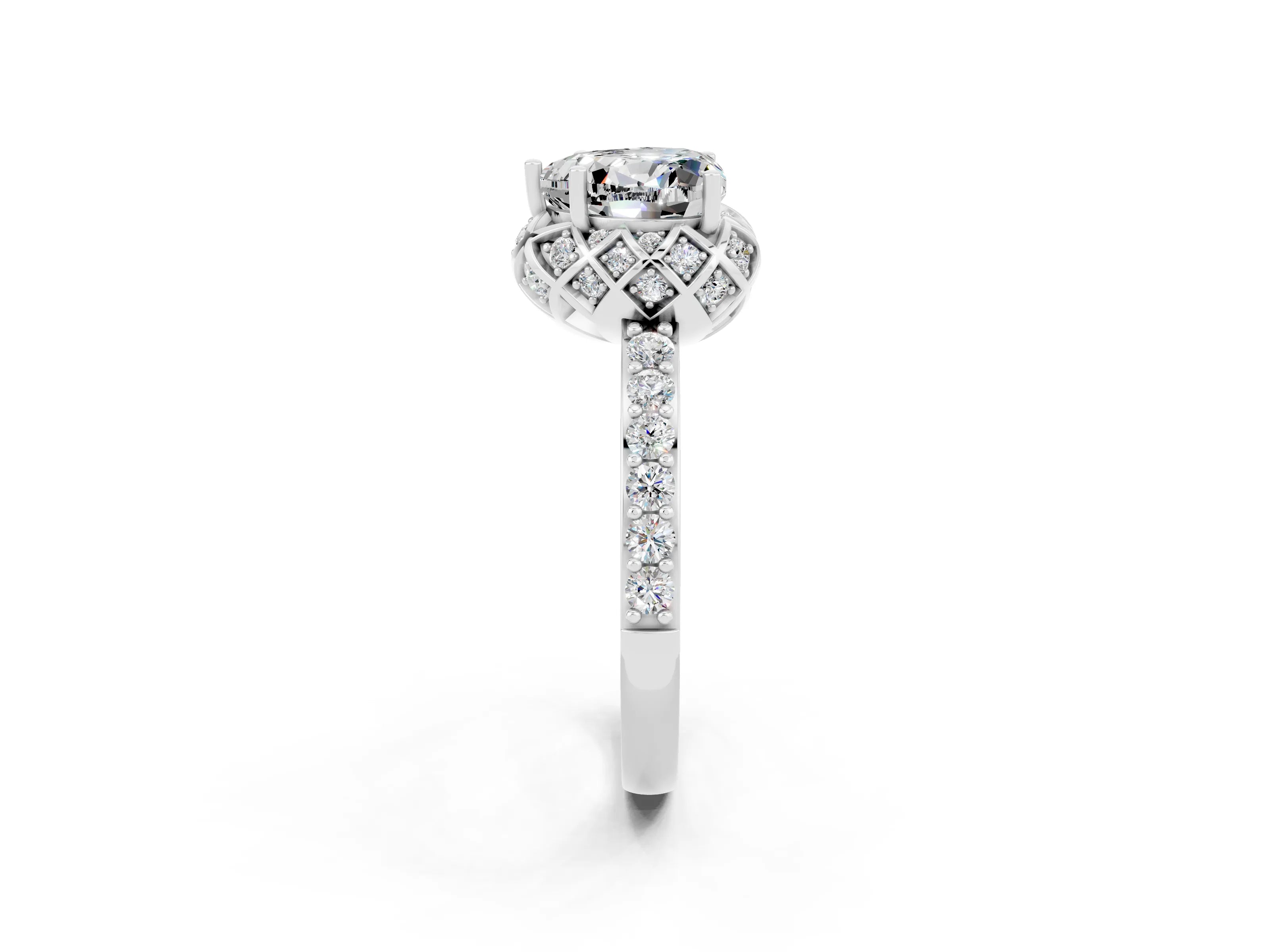 White gold Heart Cut Diamond Solitaire Ring with Shared Prong Pavé Band_2