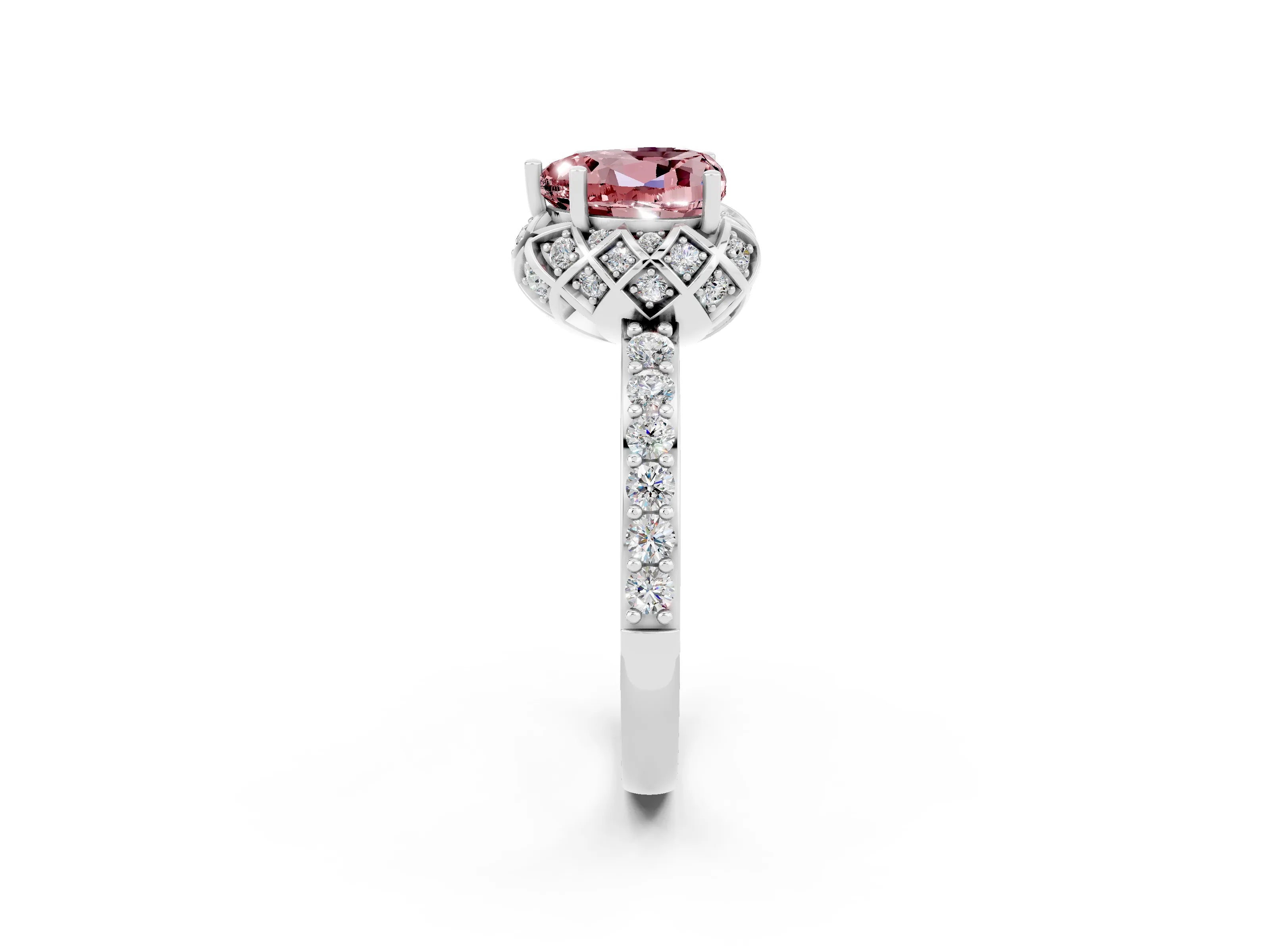 White gold Heart Cut Diamond Solitaire Ring with Shared Prong Pavé Band_2