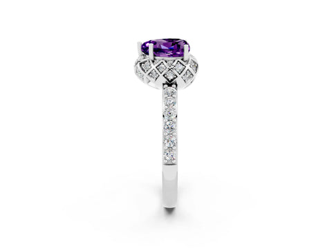 White gold Heart Cut Diamond Solitaire Ring with Shared Prong Pavé Band_2