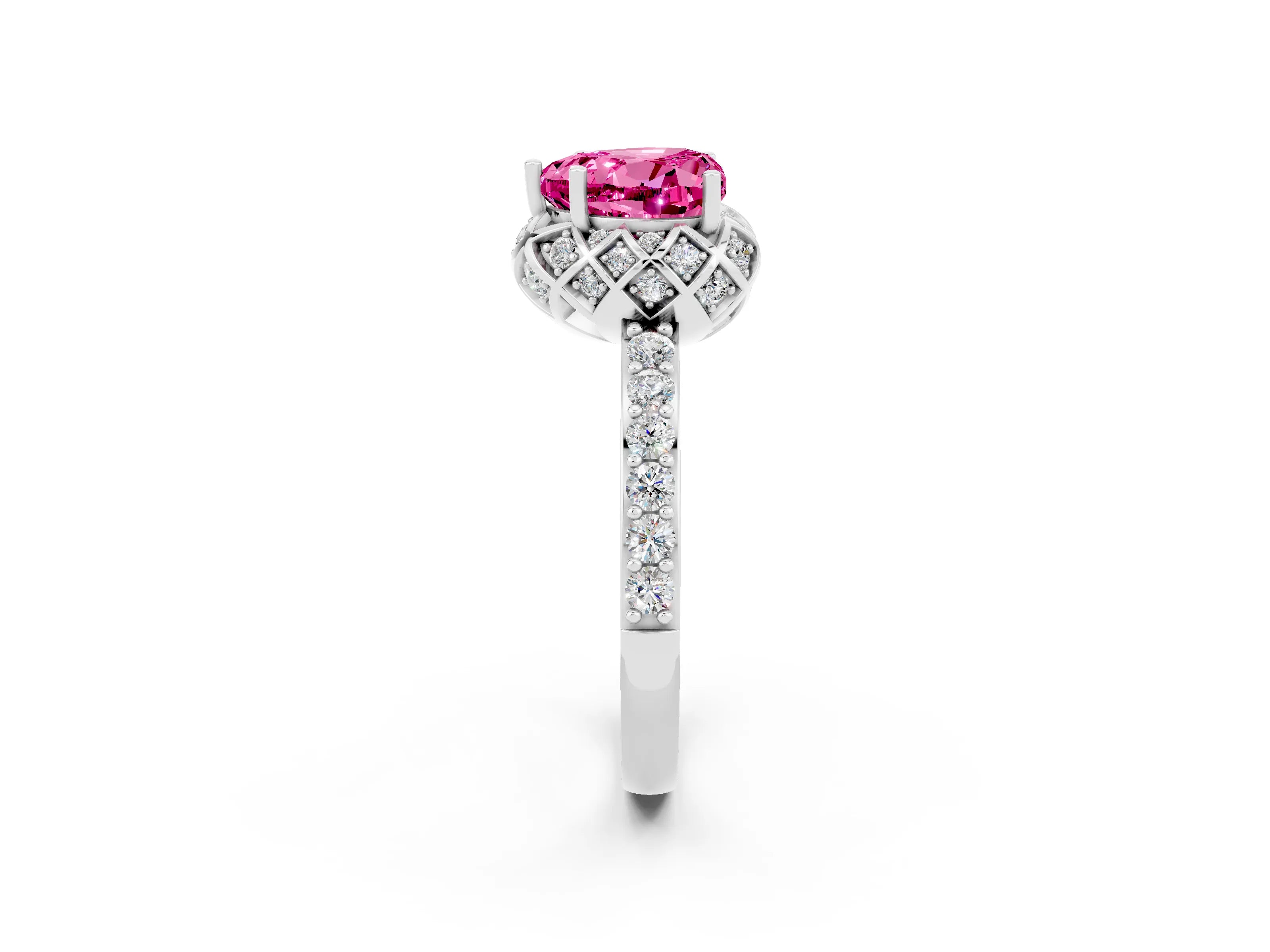 White gold Heart Cut Diamond Solitaire Ring with Shared Prong Pavé Band_2