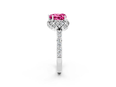 White gold Heart Cut Diamond Solitaire Ring with Shared Prong Pavé Band_2