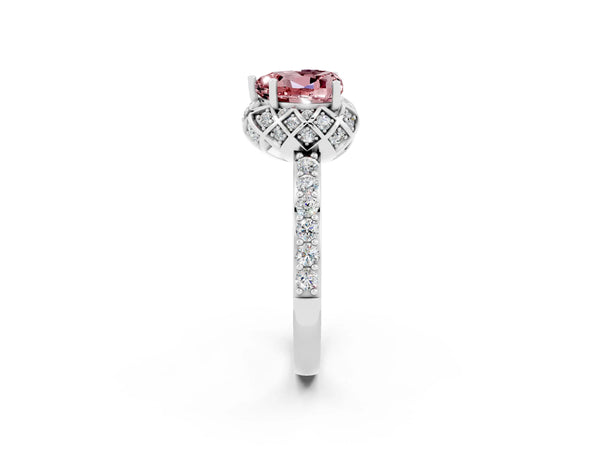 Platinum Heart Cut Diamond Solitaire Ring with Shared Prong Pavé Band