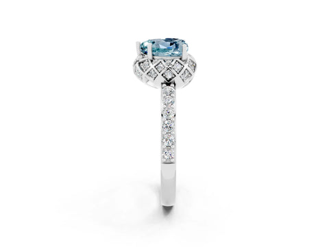 White gold Heart Cut Diamond Solitaire Ring with Shared Prong Pavé Band_2