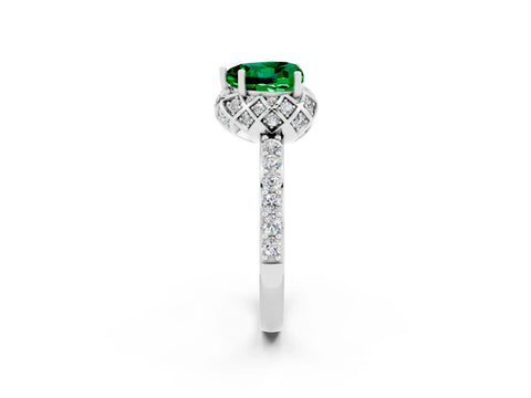 White gold Heart Cut Diamond Solitaire Ring with Shared Prong Pavé Band_2