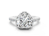 White gold Heart Cut Diamond Solitaire Ring with Shared Prong Pavé Band