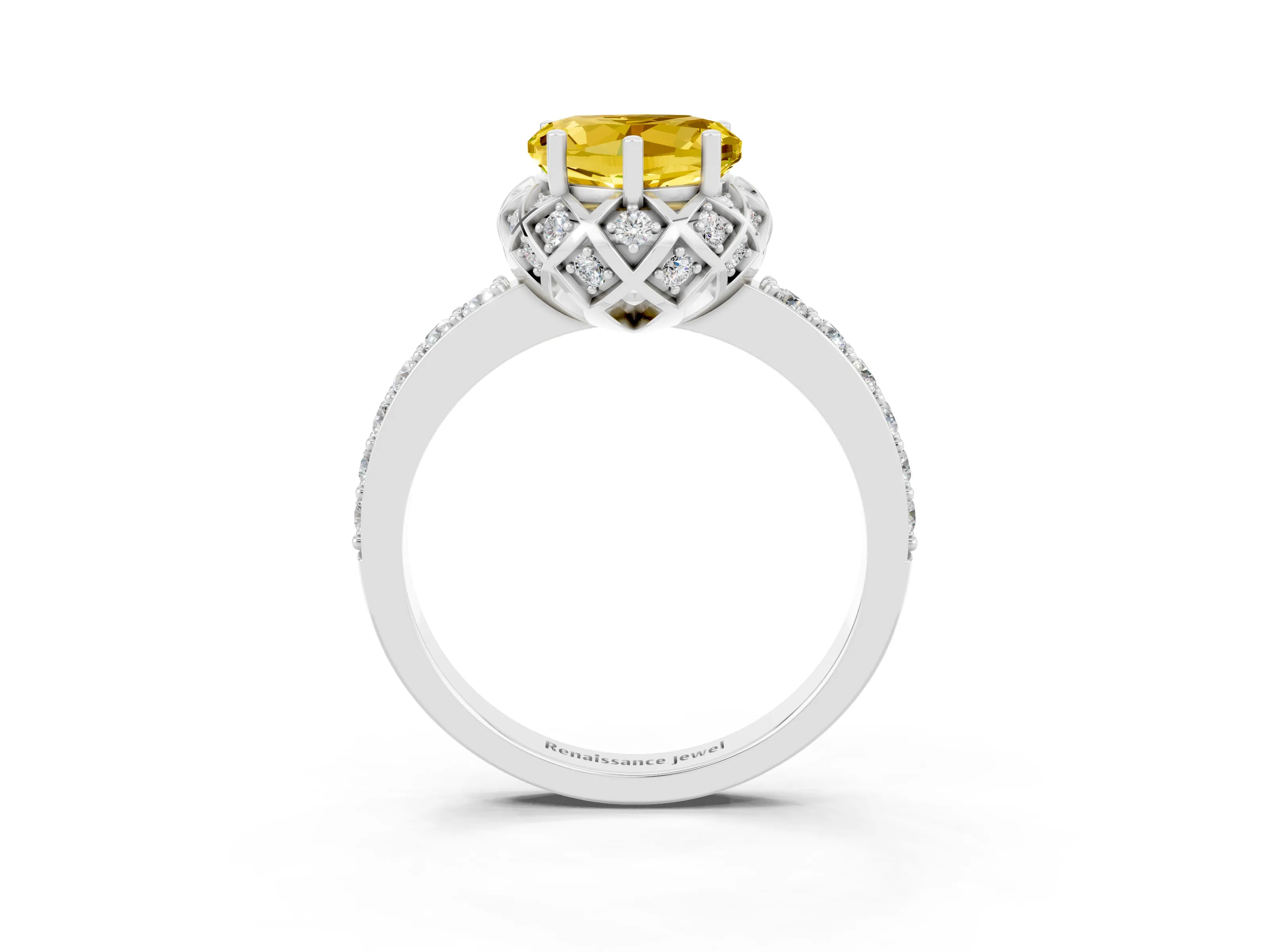White gold Heart Cut Diamond Solitaire Ring with Shared Prong Pavé Band_3