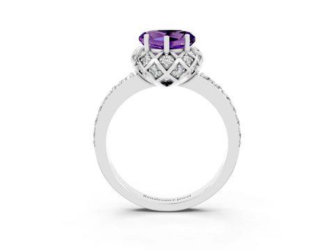 White gold Heart Cut Diamond Solitaire Ring with Shared Prong Pavé Band_3