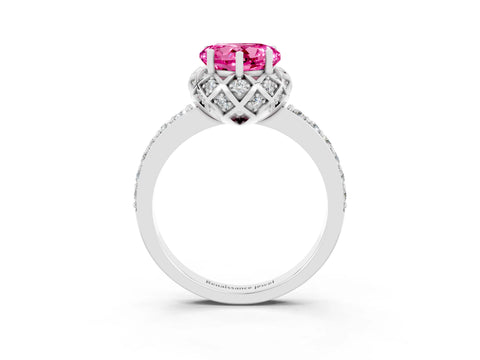 White gold Heart Cut Diamond Solitaire Ring with Shared Prong Pavé Band_3