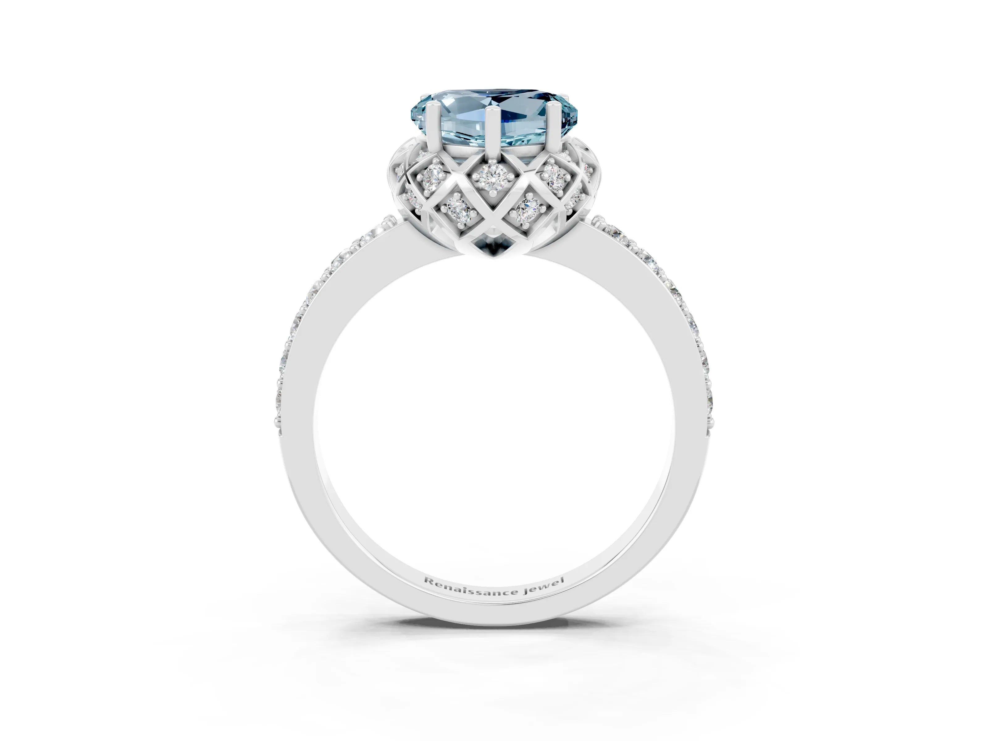 White gold Heart Cut Diamond Solitaire Ring with Shared Prong Pavé Band_3