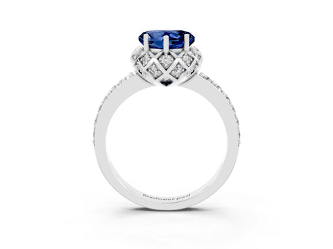 White gold Heart Cut Diamond Solitaire Ring with Shared Prong Pavé Band_3