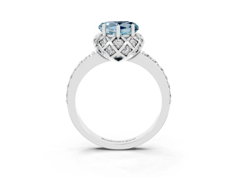 White gold Heart Cut Diamond Solitaire Ring with Shared Prong Pavé Band_3