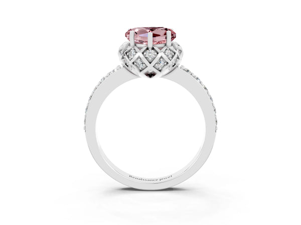 Platinum Heart Cut Diamond Solitaire Ring with Shared Prong Pavé Band