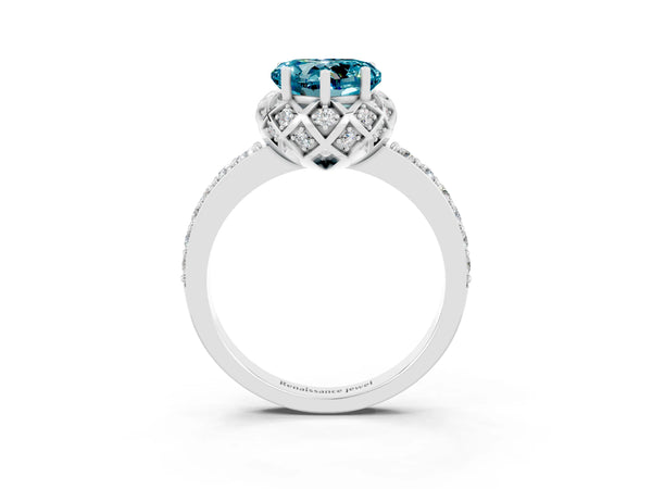 Platinum Heart Cut Diamond Solitaire Ring with Shared Prong Pavé Band