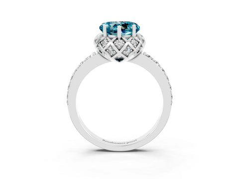 White gold Heart Cut Diamond Solitaire Ring with Shared Prong Pavé Band_3