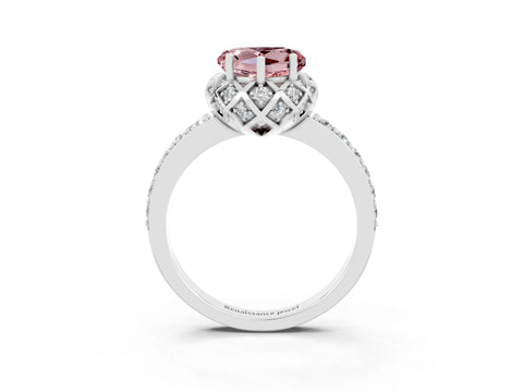White gold Heart Cut Diamond Solitaire Ring with Shared Prong Pavé Band_3