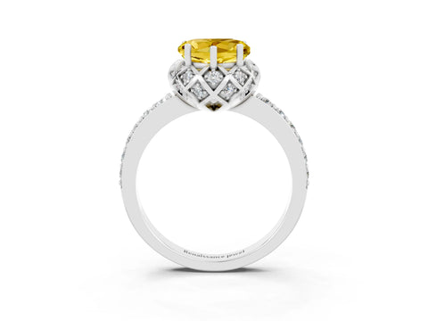 White gold Heart Cut Diamond Solitaire Ring with Shared Prong Pavé Band_3