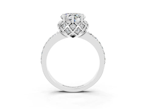 White gold Heart Cut Diamond Solitaire Ring with Shared Prong Pavé Band_3