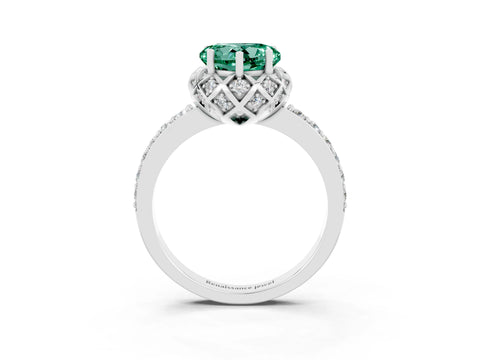 White gold Heart Cut Diamond Solitaire Ring with Shared Prong Pavé Band_3