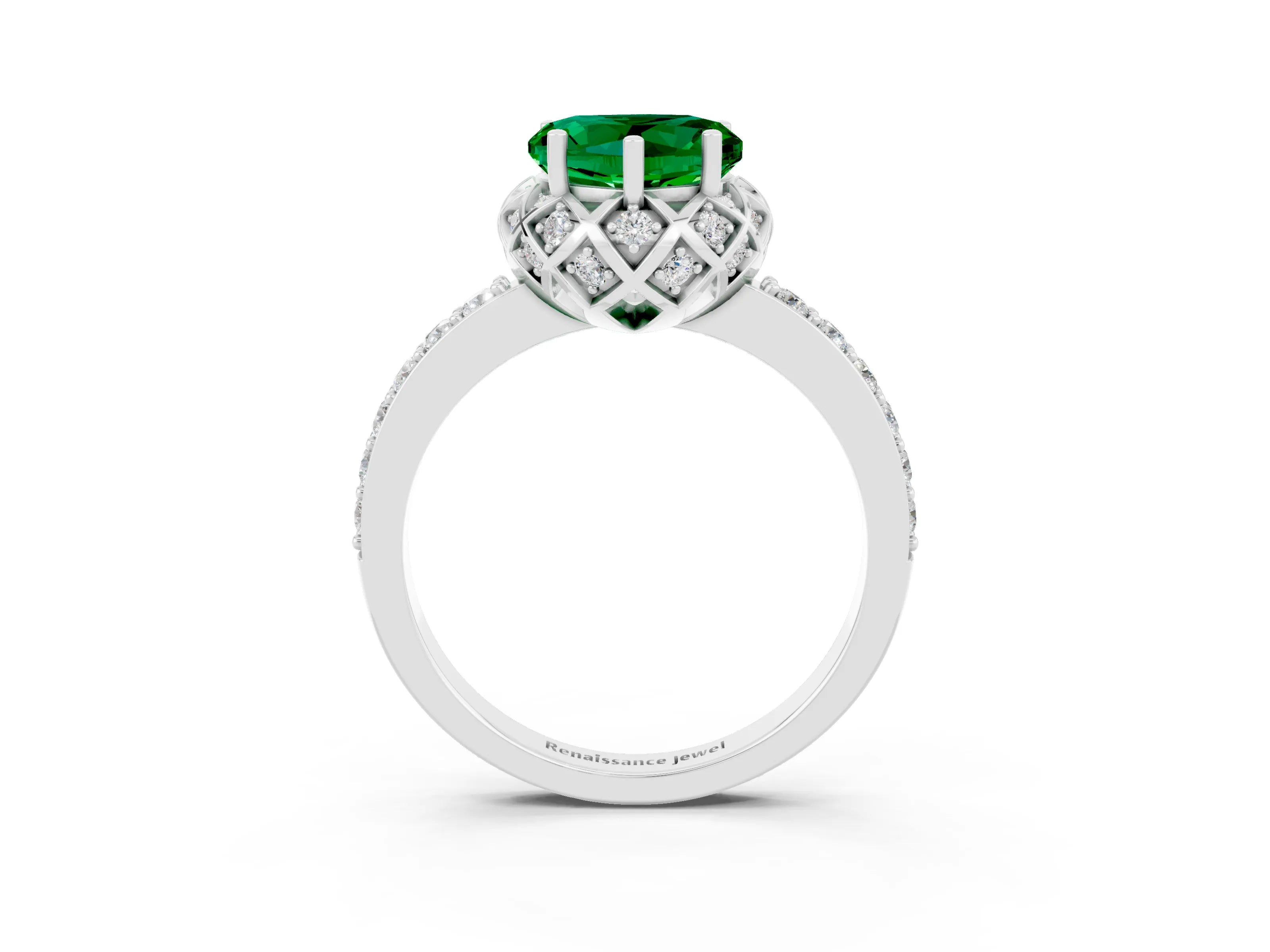 White gold Heart Cut Diamond Solitaire Ring with Shared Prong Pavé Band_3