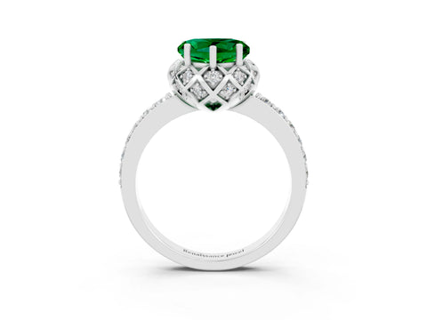 White gold Heart Cut Diamond Solitaire Ring with Shared Prong Pavé Band_3