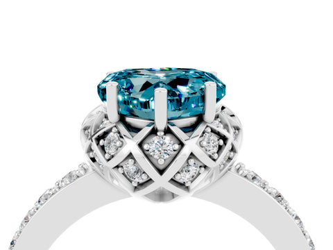 White gold Heart Cut Diamond Solitaire Ring with Shared Prong Pavé Band_4