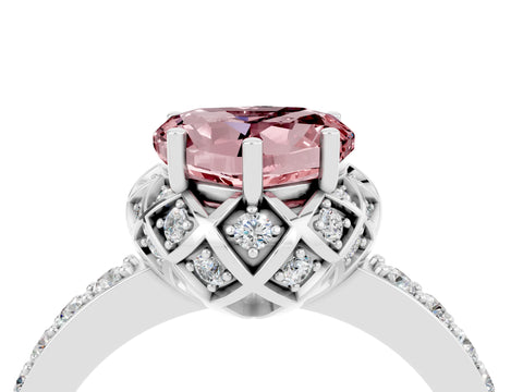 White gold Heart Cut Diamond Solitaire Ring with Shared Prong Pavé Band_4