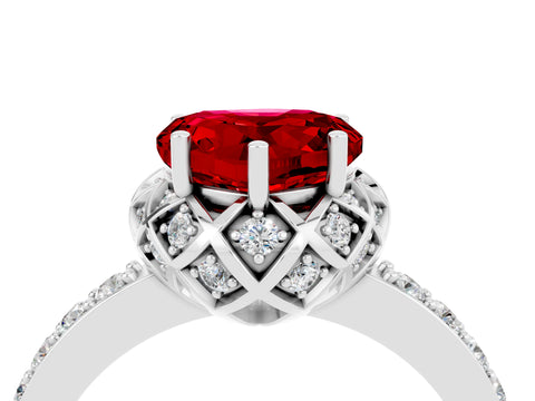 White gold Heart Cut Diamond Solitaire Ring with Shared Prong Pavé Band_4