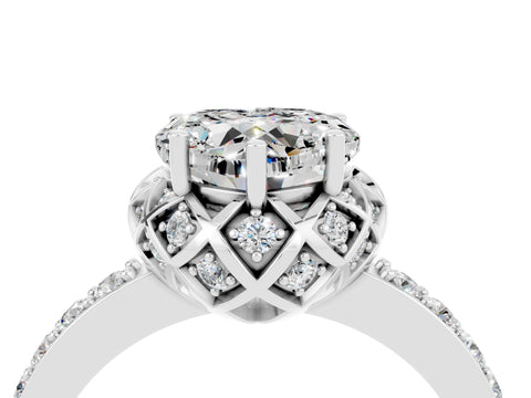 White gold Heart Cut Diamond Solitaire Ring with Shared Prong Pavé Band_4