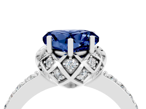 White gold Heart Cut Diamond Solitaire Ring with Shared Prong Pavé Band_4