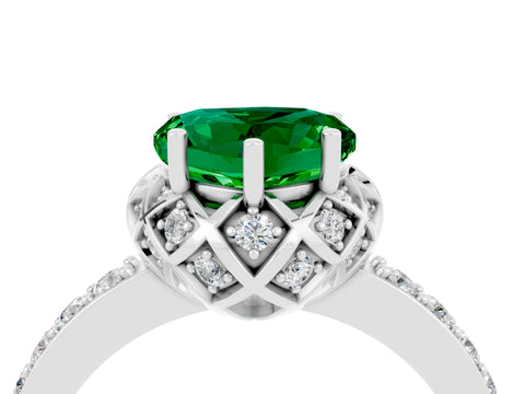 White gold Heart Cut Diamond Solitaire Ring with Shared Prong Pavé Band_4