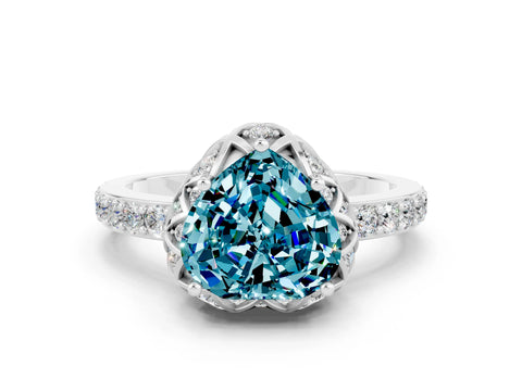 White gold Heart Cut Diamond Solitaire Ring with Shared Prong Pavé Band