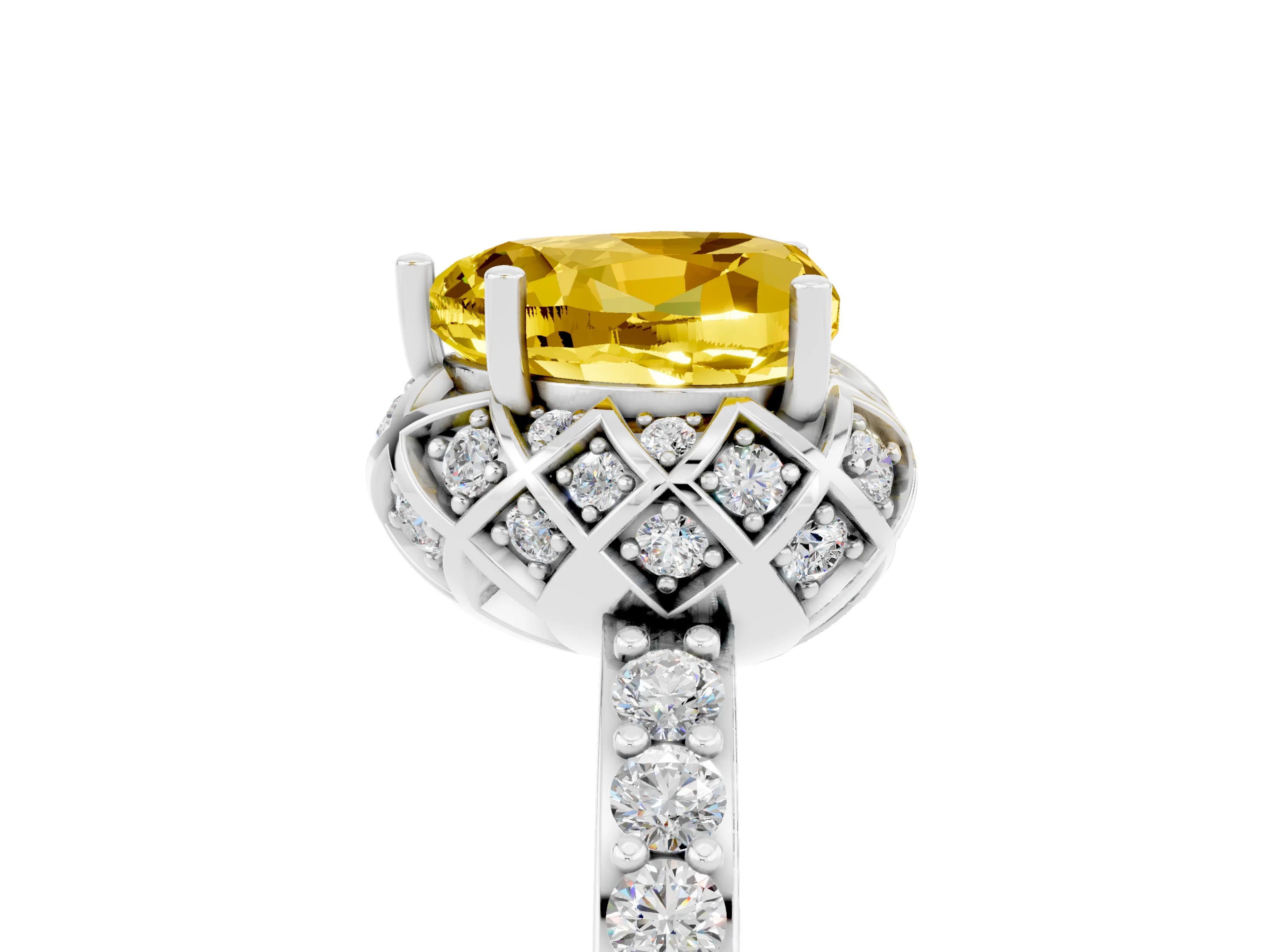White gold Heart Cut Diamond Solitaire Ring with Shared Prong Pavé Band_5