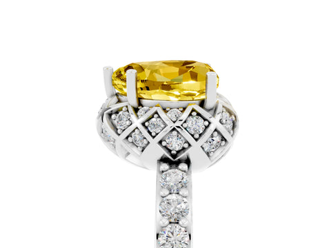 White gold Heart Cut Diamond Solitaire Ring with Shared Prong Pavé Band_5
