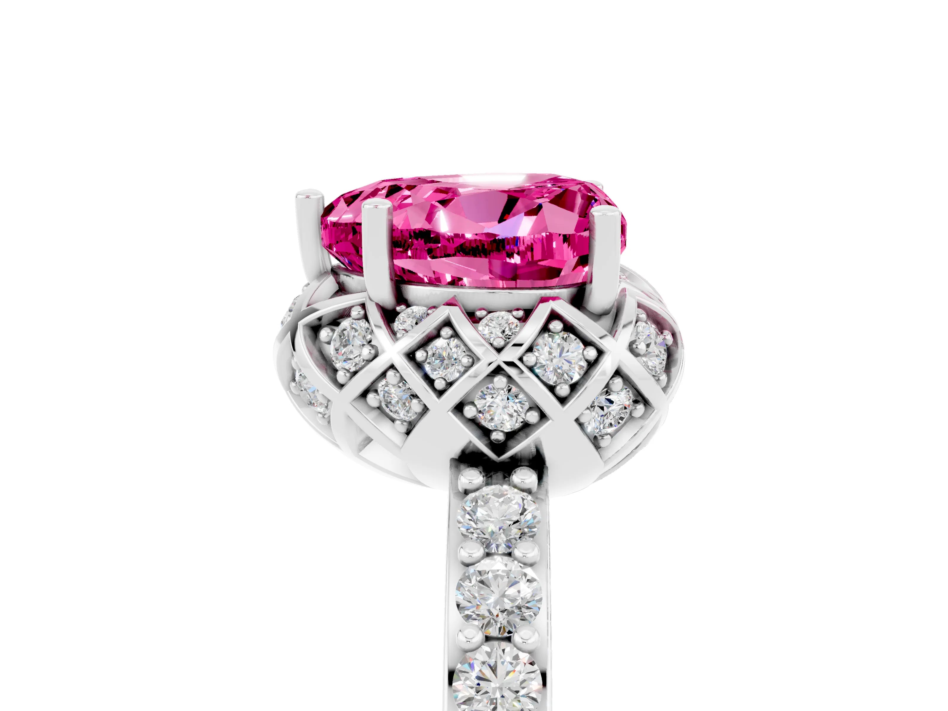 White gold Heart Cut Diamond Solitaire Ring with Shared Prong Pavé Band_5