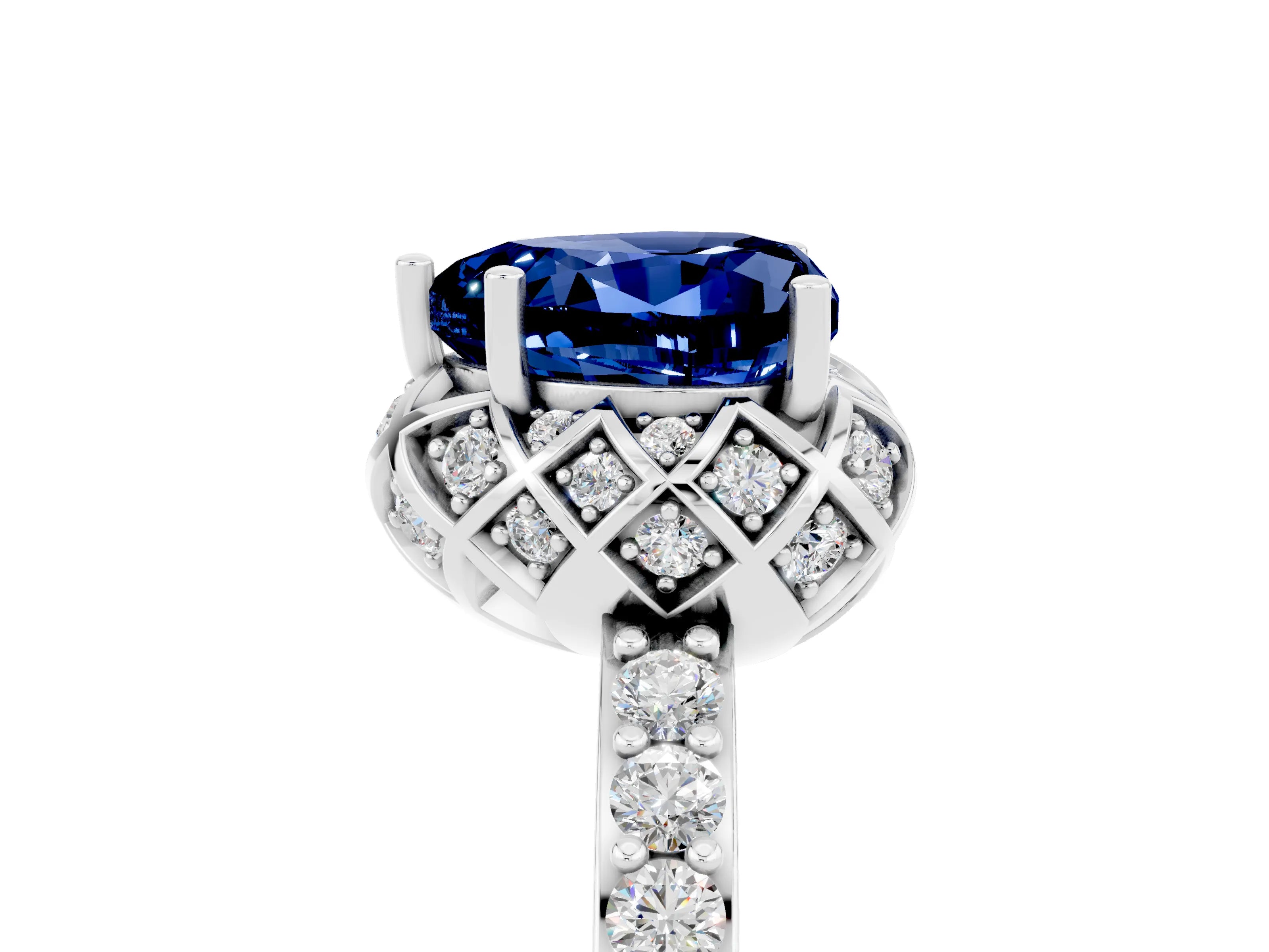 White gold Heart Cut Diamond Solitaire Ring with Shared Prong Pavé Band_5