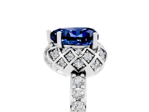 White gold Heart Cut Diamond Solitaire Ring with Shared Prong Pavé Band_5