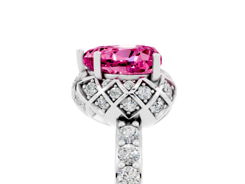 White gold Heart Cut Diamond Solitaire Ring with Shared Prong Pavé Band_5